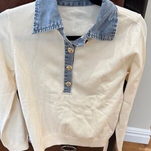Commense Cream Sweater with Denim Collar
